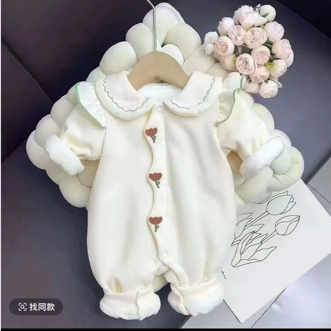 c【优选】韩风衣服连体衣冬季洋气新生小月龄女宝加棉外出哈衣LY