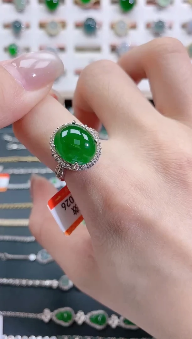 银S925镶嵌戒指翡翠天然翡翠