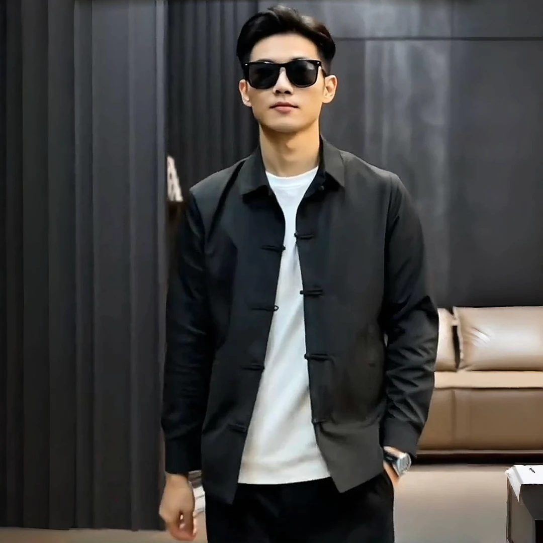 2025夏季薄款新款中国风盘扣翻领商务休闲上衣外套新中式外套潮流