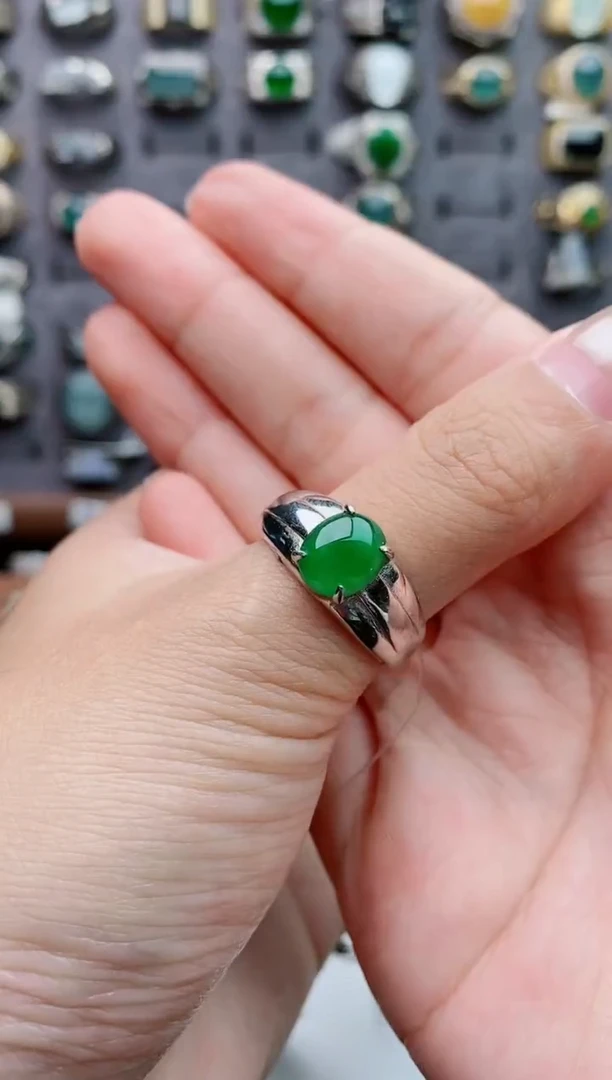 银S925镶嵌戒指翡翠天然翡翠男戒