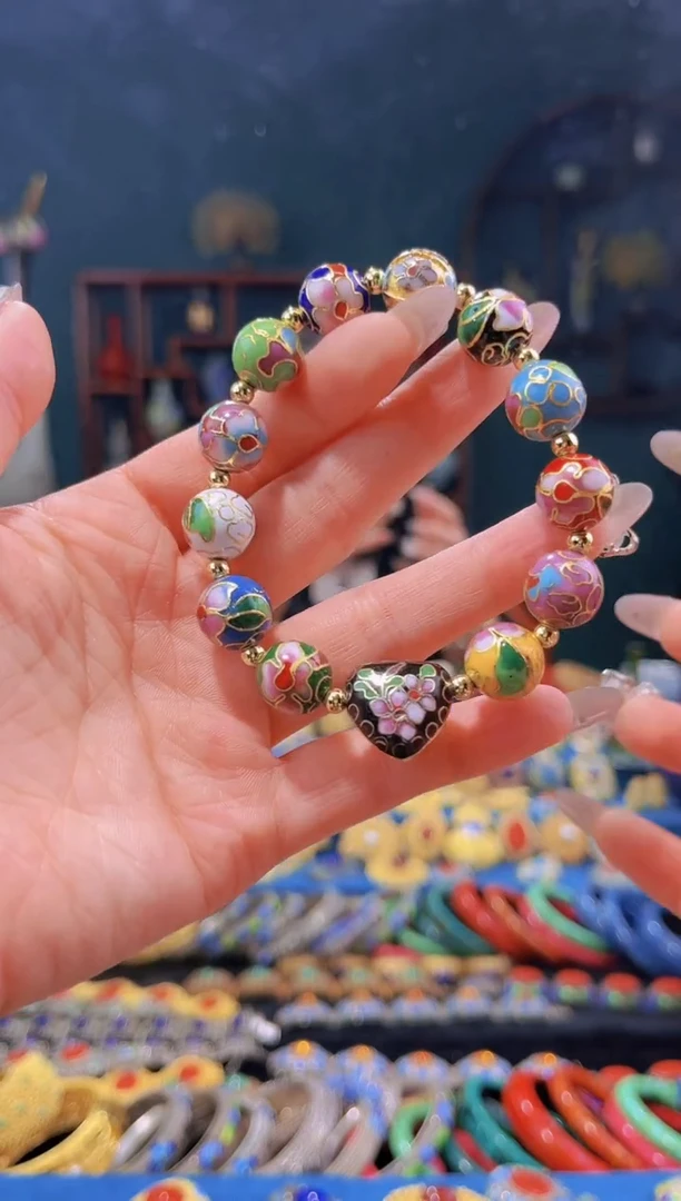 非遗技艺景泰蓝手串 黑色心