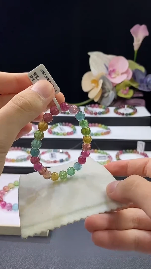 未镶嵌手串西瓜碧玺人鱼艳丽色碧玺8X