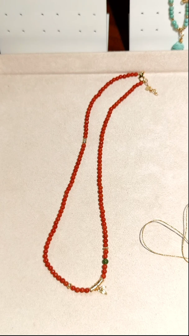 银S925镶嵌颈链南红玛瑙柿子红