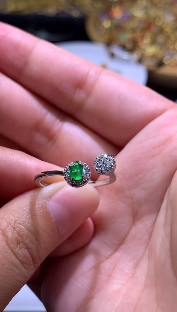 翡翠戒指银S925镶嵌净货