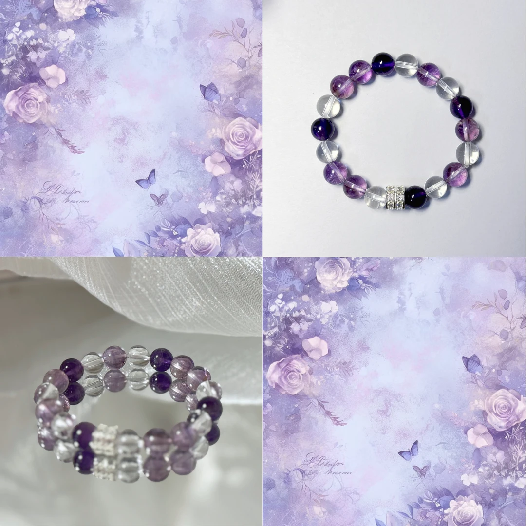 【紫色流光】8mm天然乌拉圭紫水晶巴西紫水晶白水晶时尚百搭