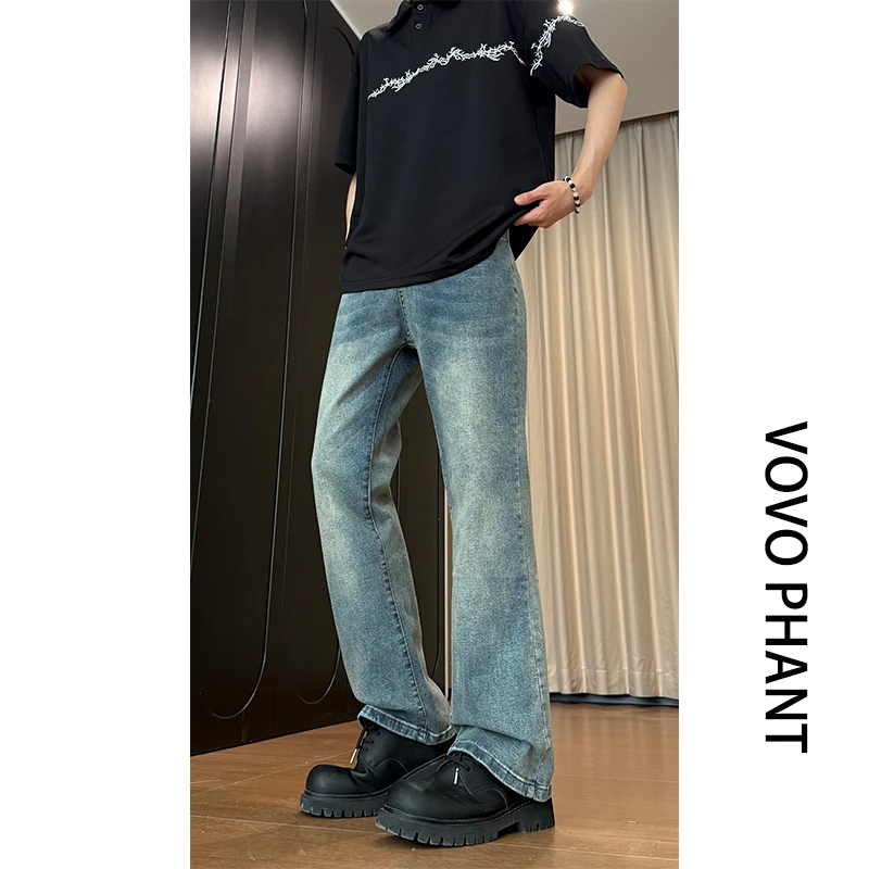 VOVO微喇牛仔裤男款夏季美式cleanfit裤子高街直筒修身vibe长裤