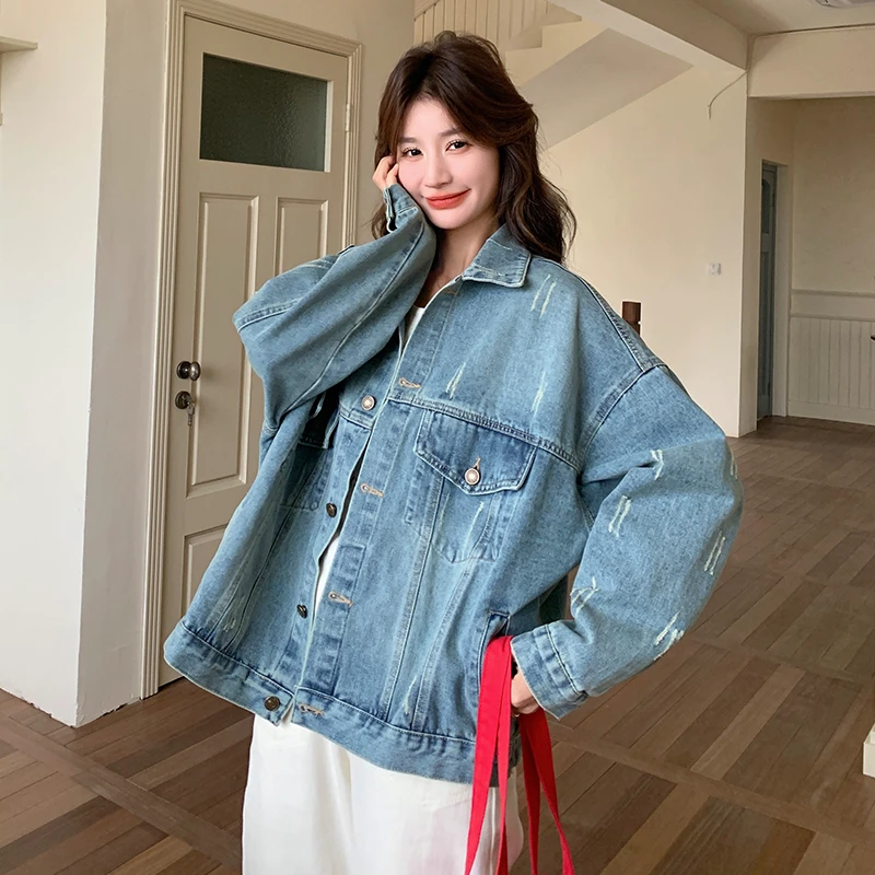 港风复古牛仔外套女春秋2025新款做旧设计感休闲时尚减龄工装上衣