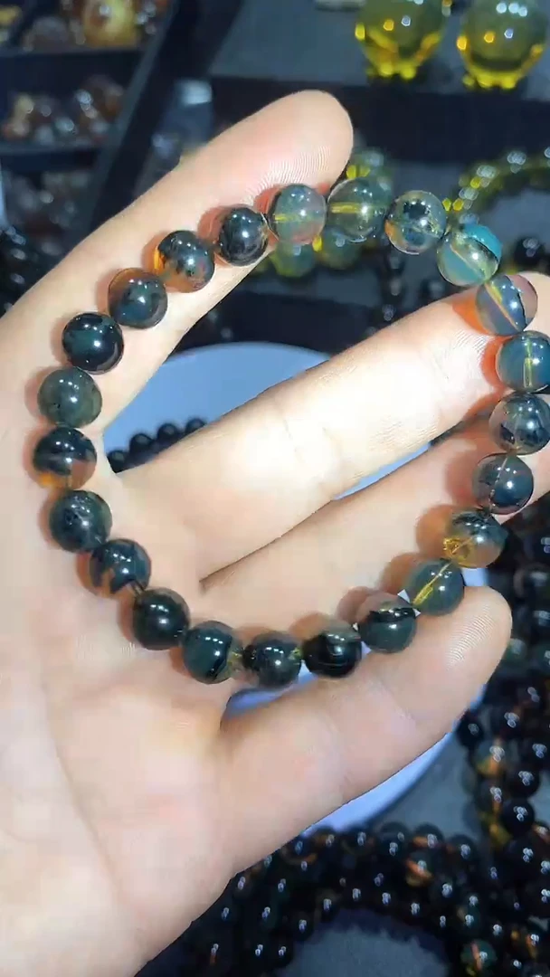 琥珀颈饰未镶嵌紫**场天然缅甸琥珀手串