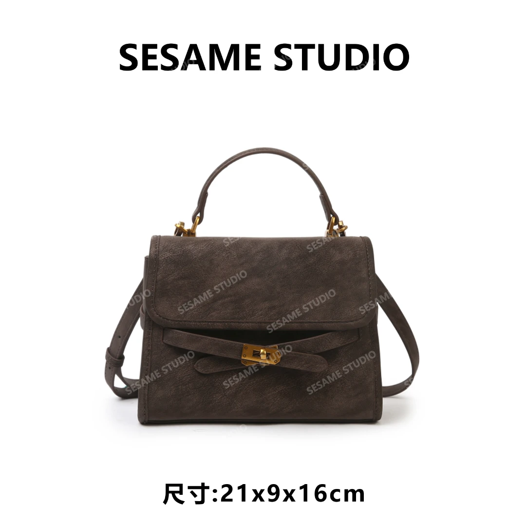 【芝麻集】SKL-7862-1-咖啡色休闲时尚百搭斜挎单肩腋下女包