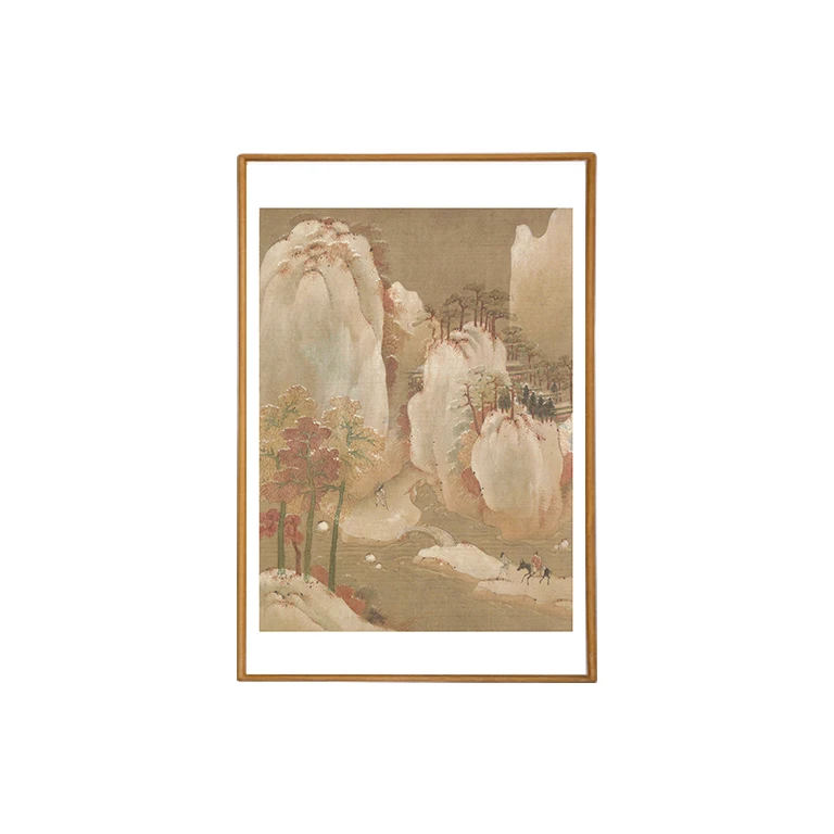 雪山行骑图 博物馆复刻版画 中式客厅书房玄关装饰画 办公室挂画