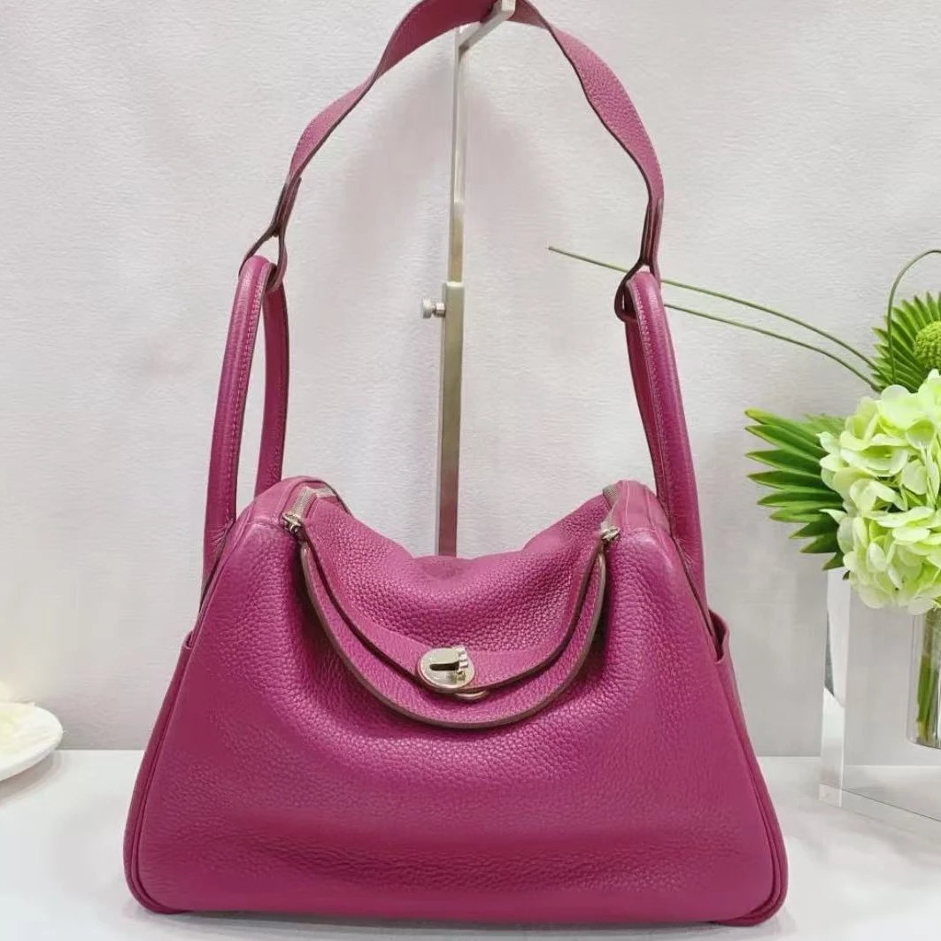 99新 Hermes/爱马仕 lindy30托斯卡紫银扣tc皮O单肩包