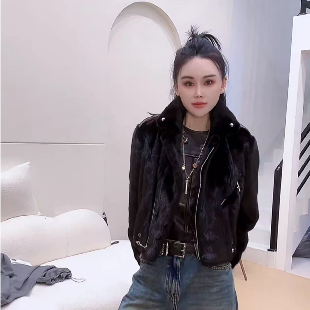 RUYIFASH斜拉链貂外套