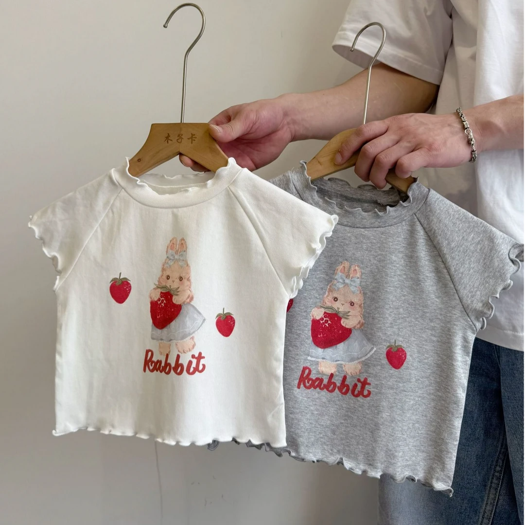 2025夏季新款女童短袖t恤中小童韩版棉感打底衫儿童卡通夏装上衣