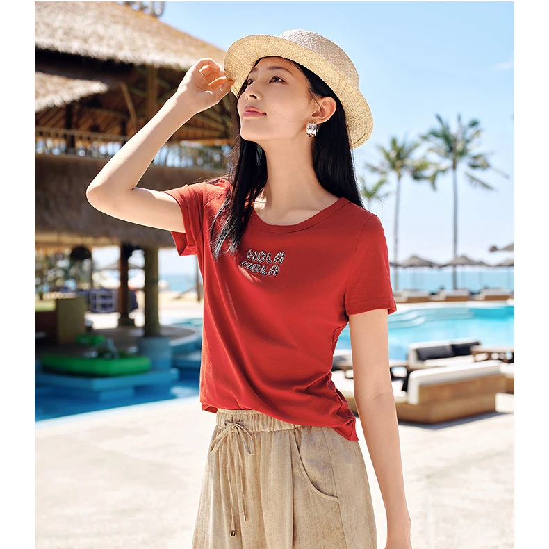 【你好T】玖姿安娜蔻u风手工钉钻短袖T恤女2025夏季新款