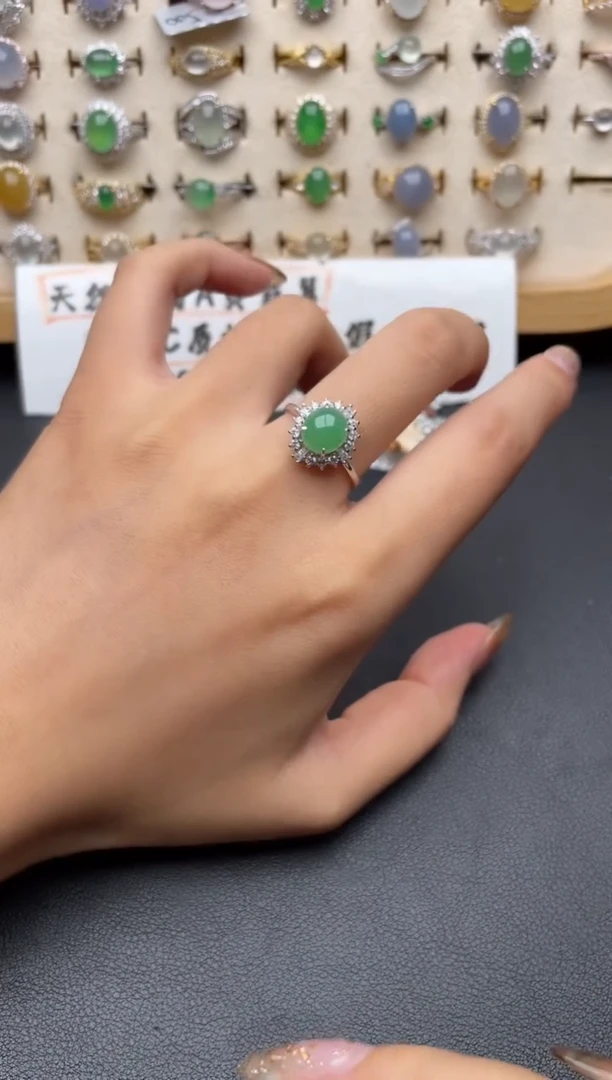 翡翠戒指银S925镶嵌一物一证一礼盒
