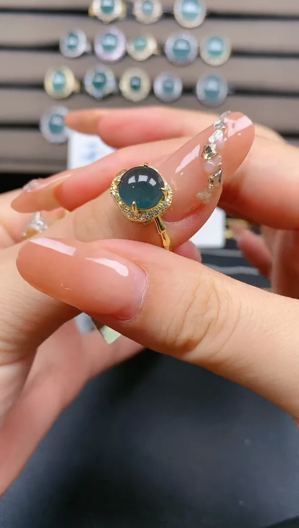 翡翠戒指银S925镶嵌2422