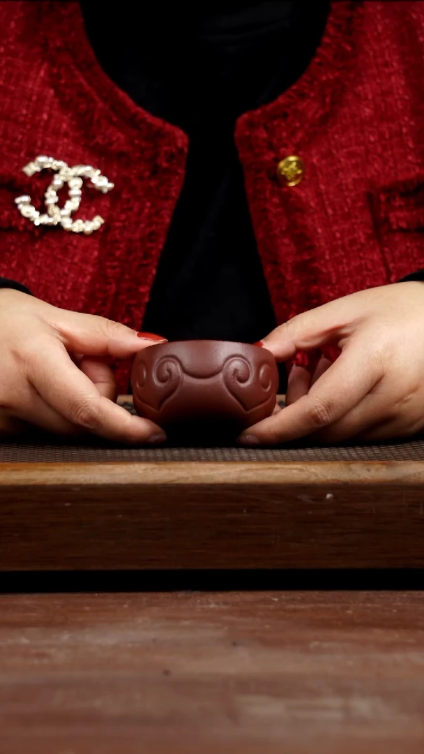 茶壶紫砂底槽青如意杯90CC