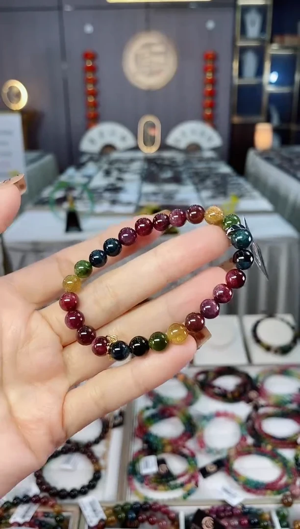 未镶嵌老矿碧玺色标彩虹单圈手串7mm+碧玺dan多样性发货一条