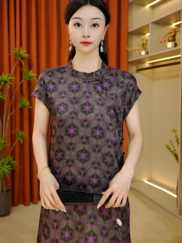 【奕可】2025夏季新款新中式短袖T恤女装上衣立领时尚气质优雅显瘦