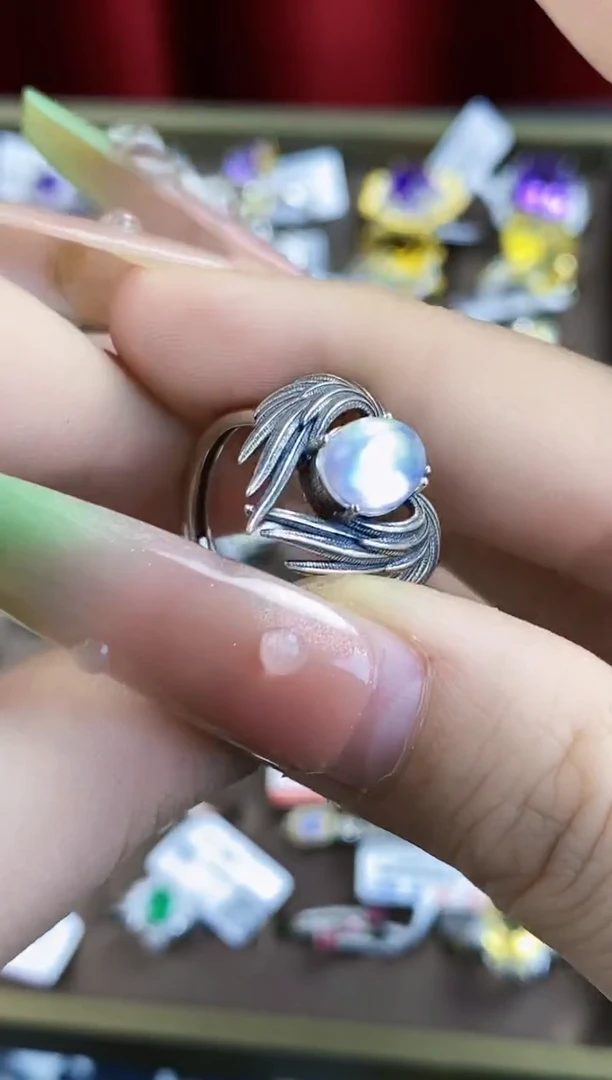 戒指银S925镶嵌月光石 楚楚珠宝中古甄选不退换