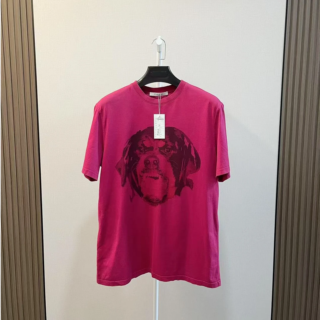 99新 Givenchy/纪梵希 /经典狗头粉色休闲圆领短袖T恤/尺码S
