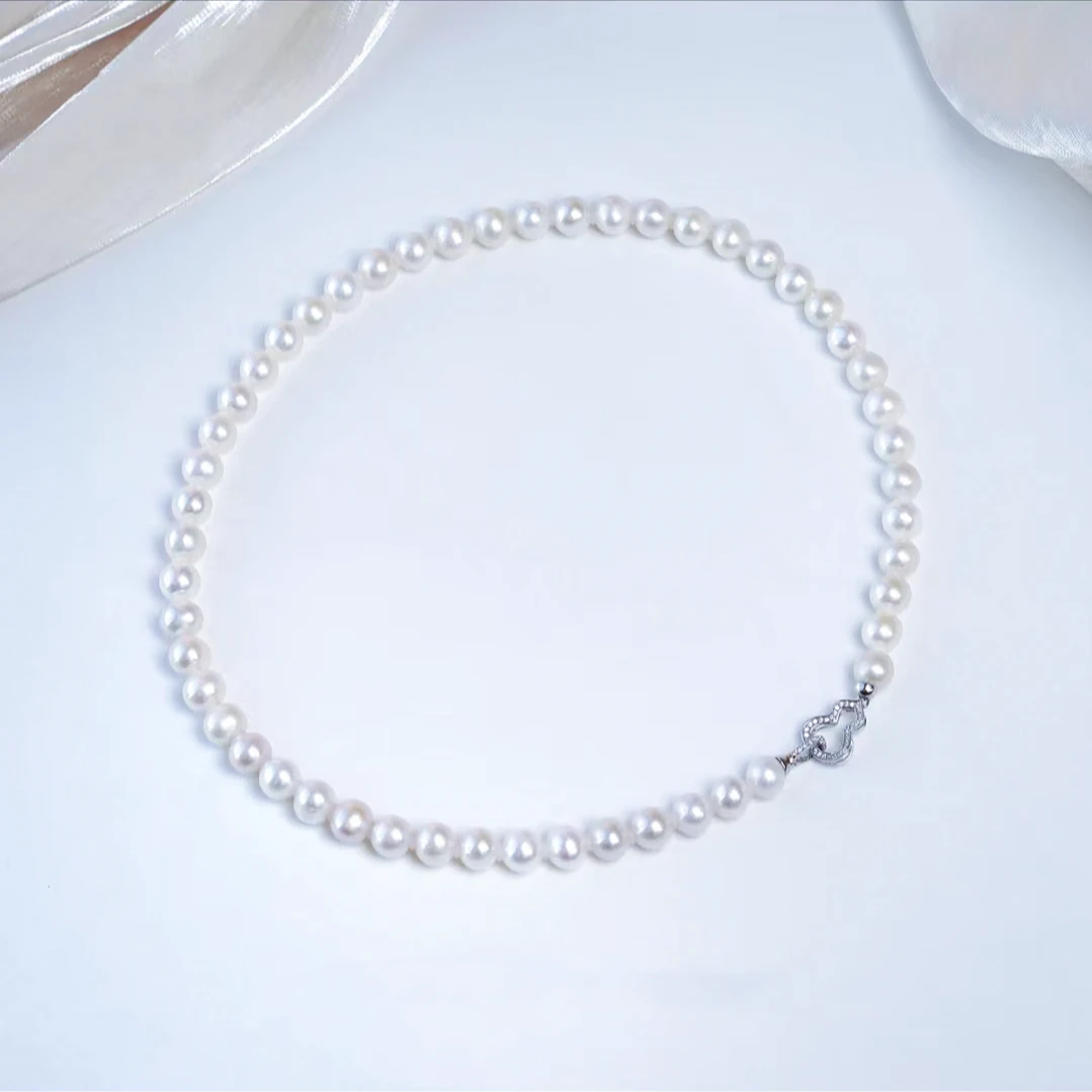 【福禄】天然无核气质百搭珍珠项链6.3-7.3mm 精致s925银葫芦扣头