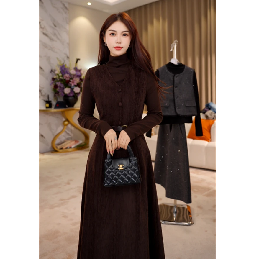 G9238高级感法式复古套装裙女2025秋冬穿搭一整套气质时尚连衣裙