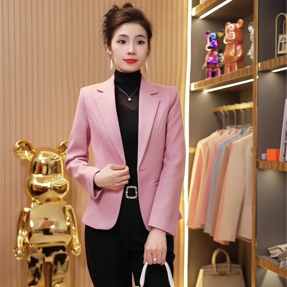毛呢外套女短款红色西装外套小个子修身气质时尚休闲西服