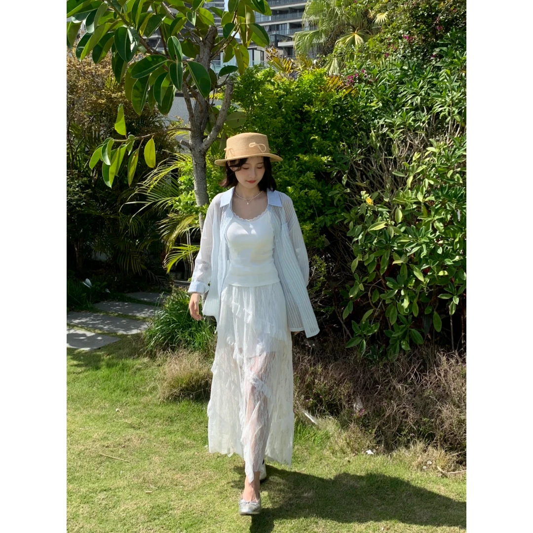K3280#就爱这种慵懒温柔感~不规则斜纹蕾丝半身裙