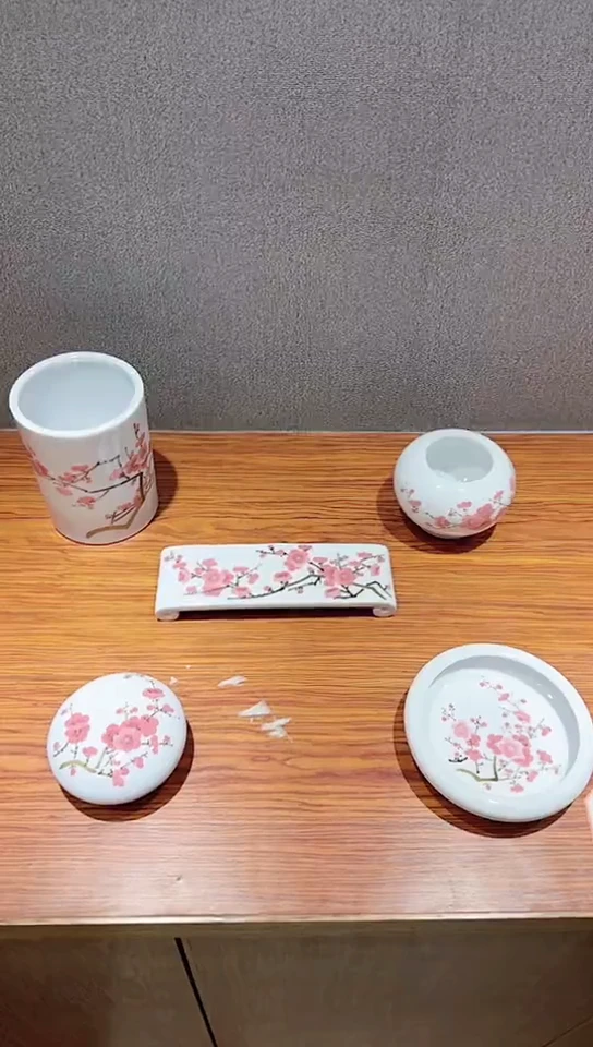 摆件甄选-翠竹红梅五头文房摆件