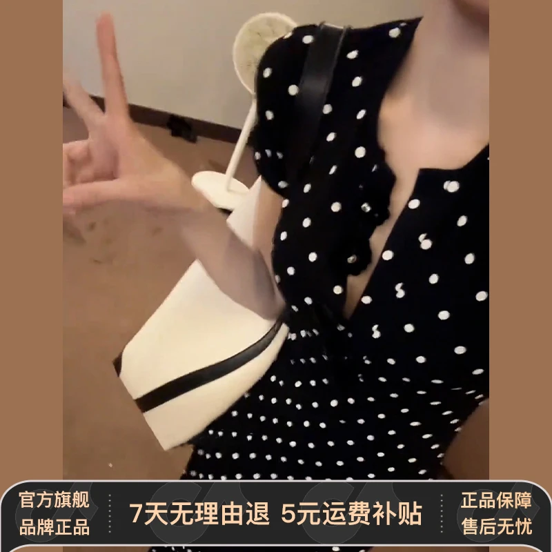 赫本风法式黑色波点连衣裙子女装夏季2025新款气质高级感包臀长裙