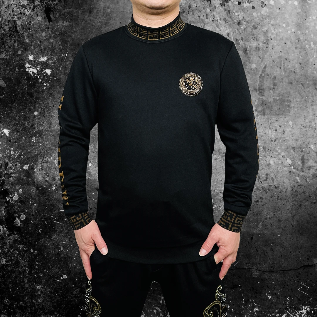 春季轻奢时尚潮流个性烫钻修身百搭男士加绒空气层打底保暖卫衣