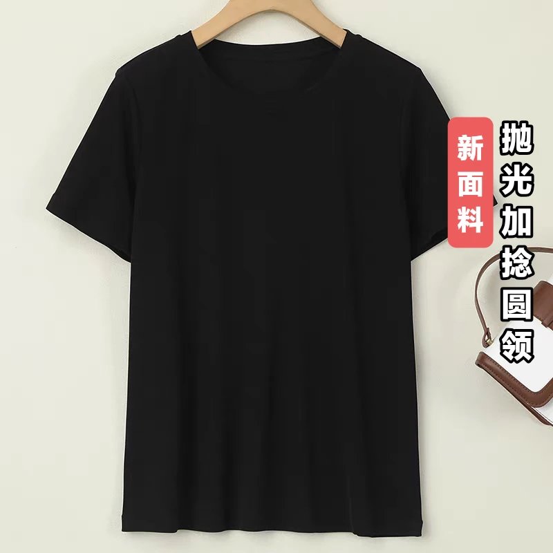 LANZIBES/蓝之蓓真丝加捻200克圆领短袖T恤桑蚕丝纯色上衣D9025