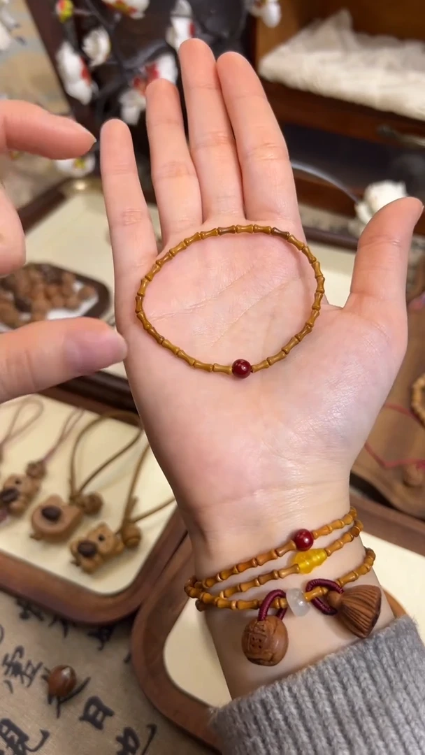 手串桃核【桃缘行】竹节「红色莎莎」桃木桃核辟、挡、驱、护 备注手围