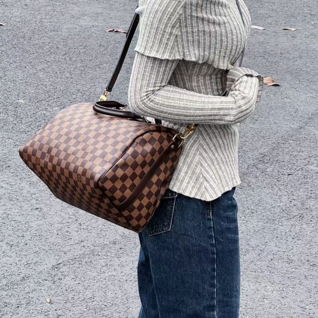 95新 LouisVuitton/路易威登 16048312 LV棕棋盘格speedy35肩带款