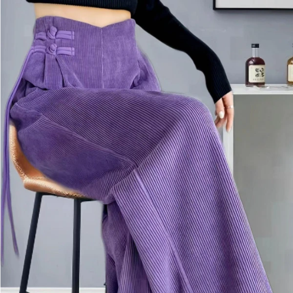 321-330秋冬高腰休闲裤高腰阔腿裤筒裤休闲拖地裤直筒