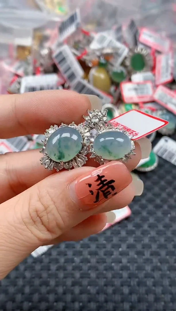 银S925镶嵌戒指翡翠天然A货缅甸翡翠