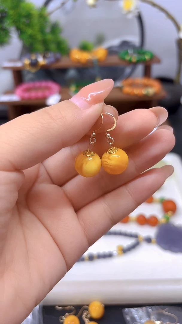 蜜蜡14K金镶嵌耳饰E184