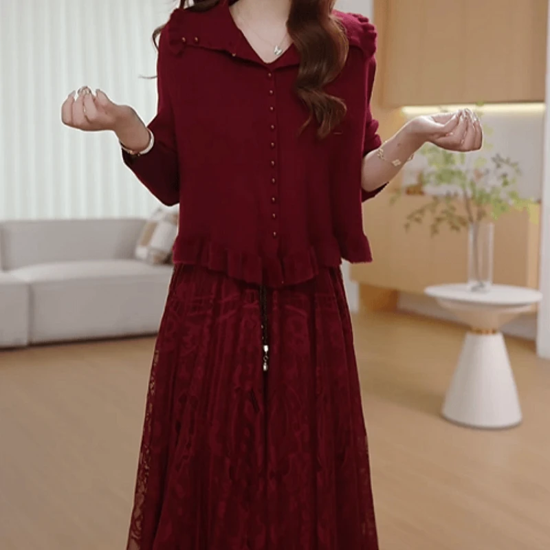 B143【马甲+连衣裙】2025秋季新款时尚优雅气质减龄连衣裙两件套