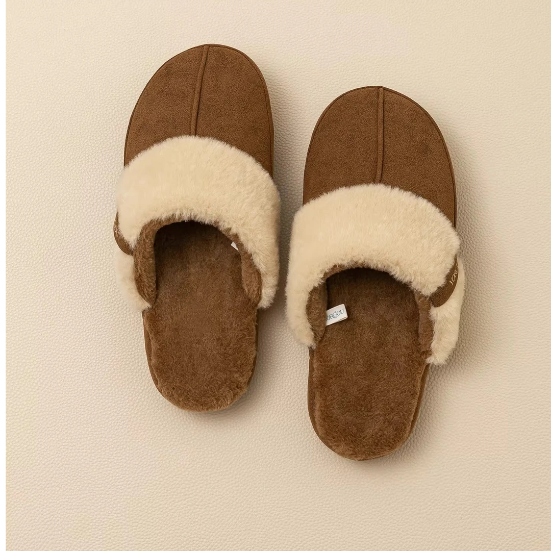 高级感复古毛绒棉拖鞋秋冬季女居家用耐磨防滑厚底可外穿加绒保暖