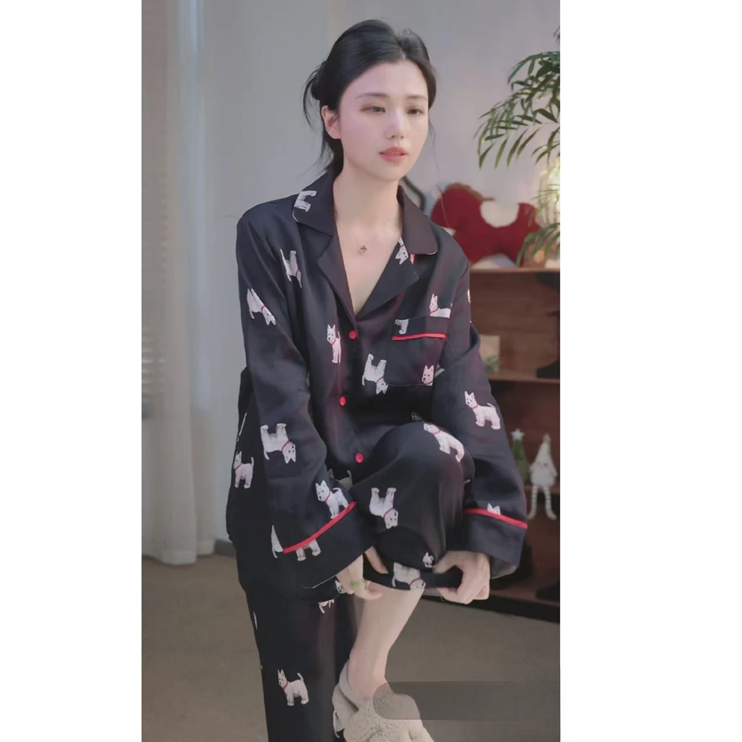 颜事局【萌宠】新款丝棉睡衣套装高级感西高地快乐小狗印花家居服
