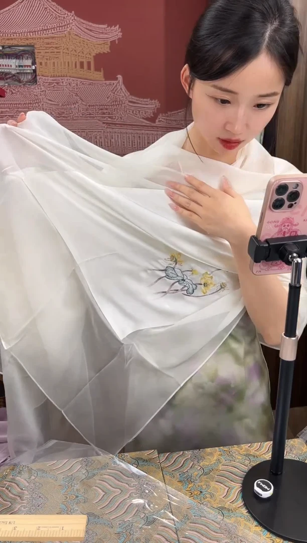 刺绣苏绣100桑蚕丝真丝雪纺丝巾