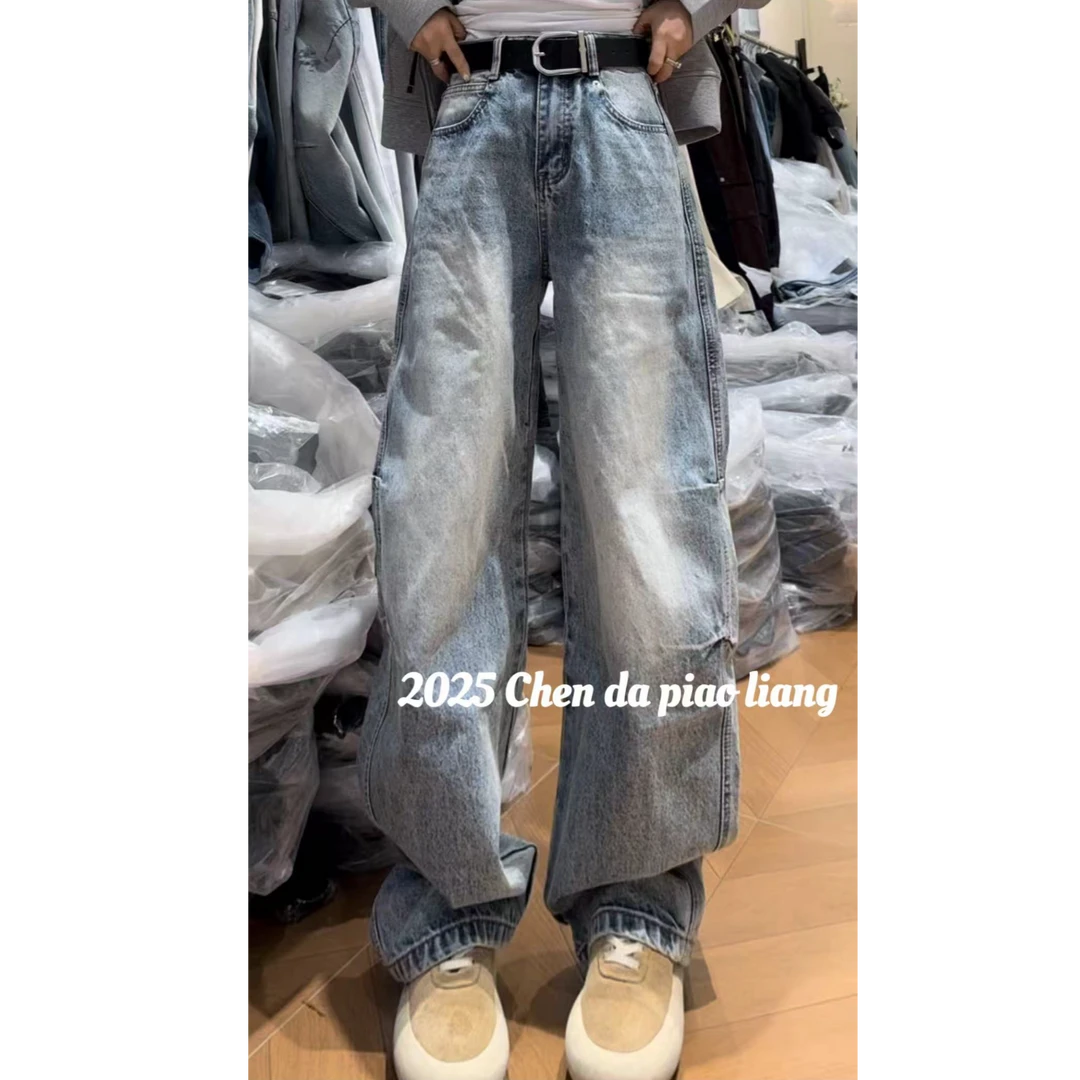 新款压褶设计弯刀裤女款水洗复古