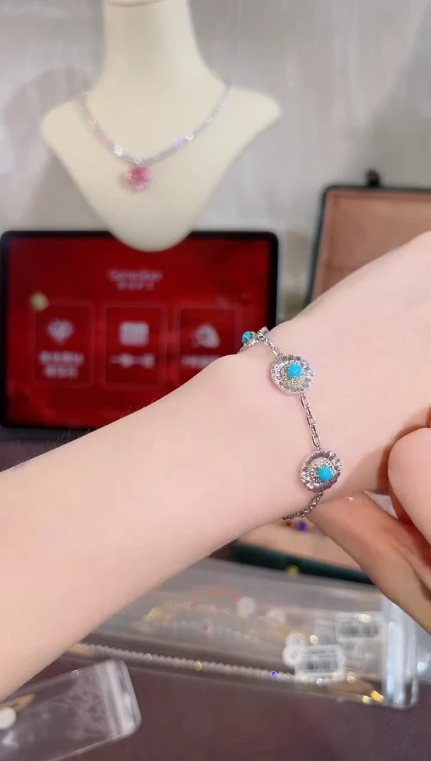 绿松石铂Pt950镶嵌手链BB4819#-PT950+Y#58