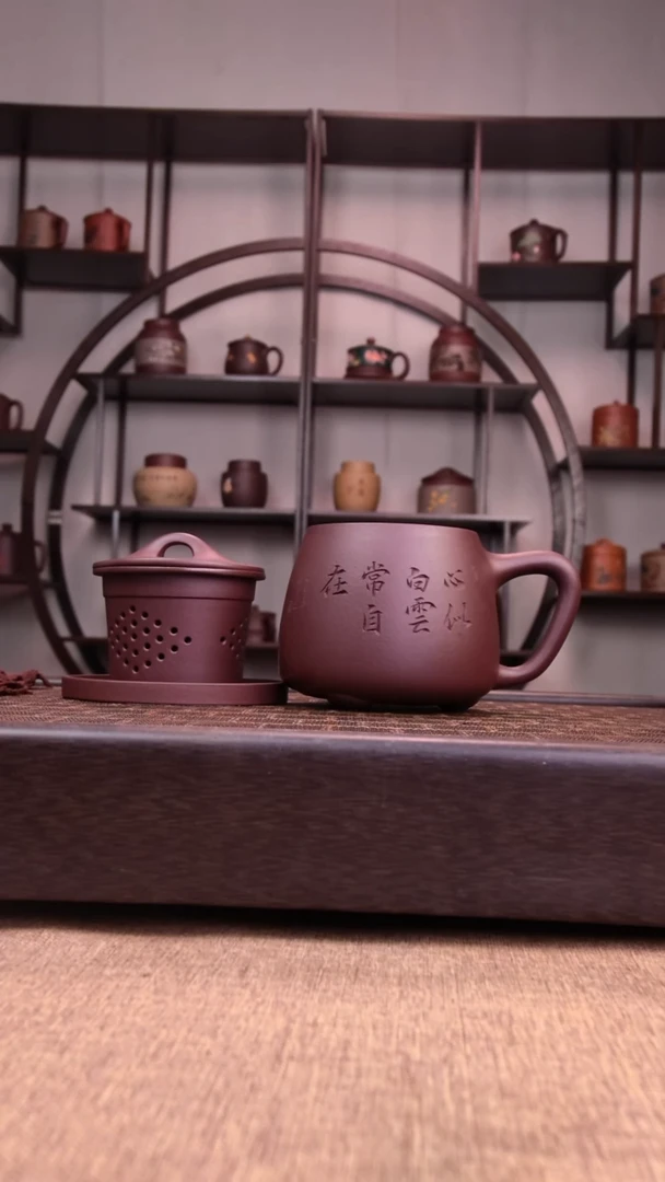 茶杯紫砂新品体验款底槽清刻绘石瓢四件套400-450CC容量