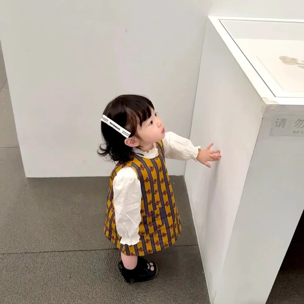 现货】壹妈童装女童秋季新款白色衬衫洋气学院风宝宝碎花公主裙