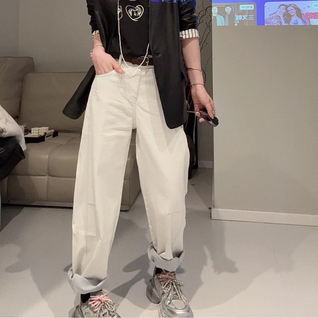 FANYE 2025春夏新款极简百搭白灰弯刀牛仔裤 60578