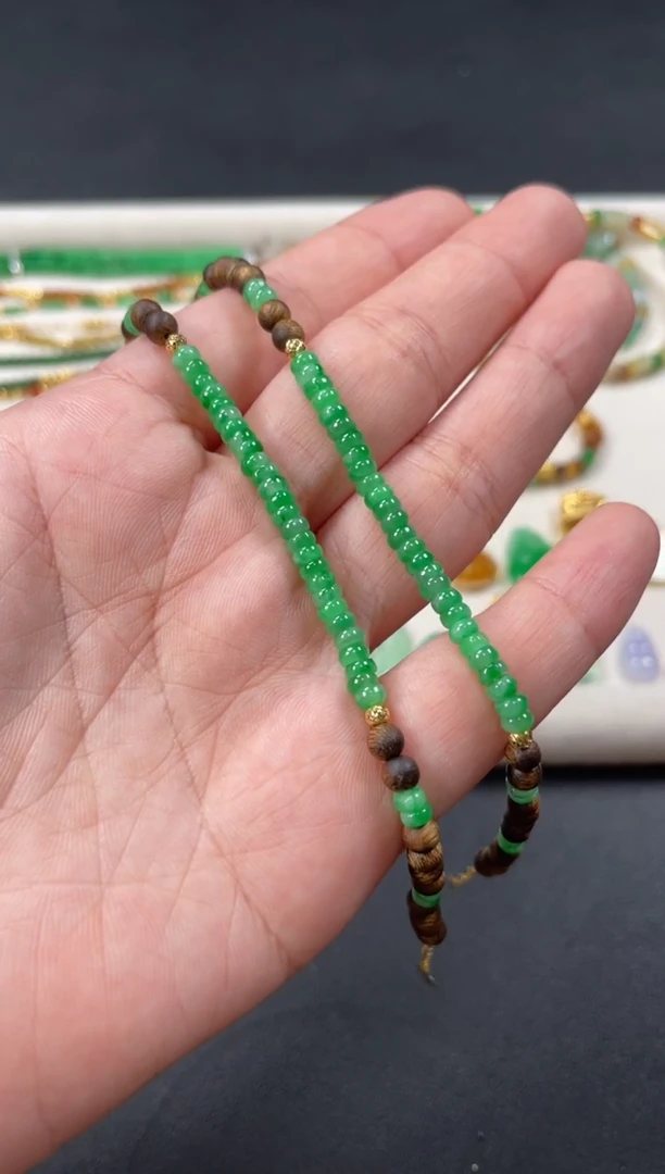 翡翠18K金镶嵌套链多样性  发货一条    P253