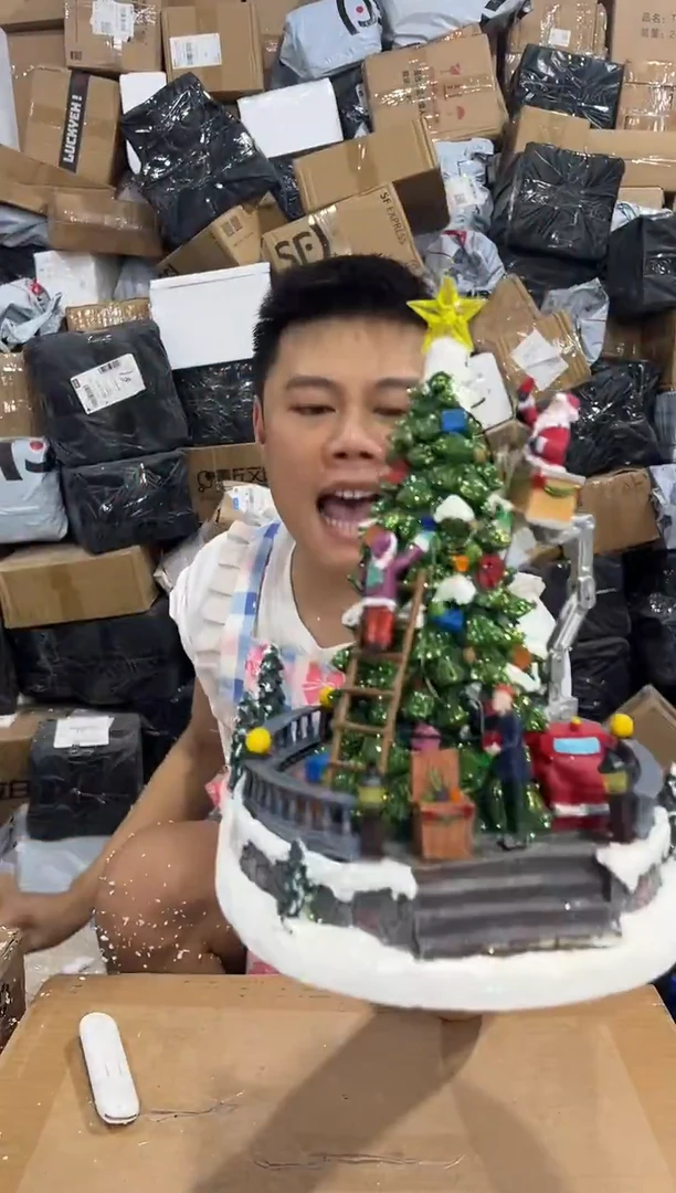 瓷片原盒圣诞树带灯摆件