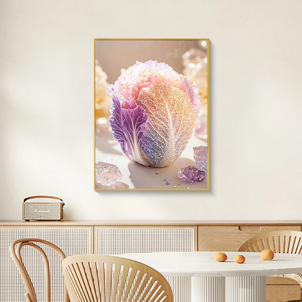 简约现代聚财唯美七彩白菜装饰画百财客厅餐厅玄关挂画白菜6080